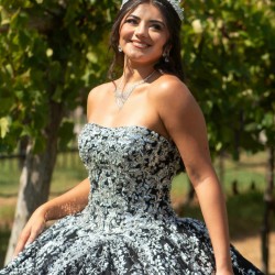 Silver On Black Quince Dress Sleeveless Instagram Gowns Lace Appliques Wear Pageant Vestidos De 15 Anos