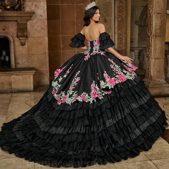 Sleeveless Instagram Gowns Black Quince Dress Ruffled Embroidered Wear Pageant Sweetheart Neck Vestidos De 15 Anos