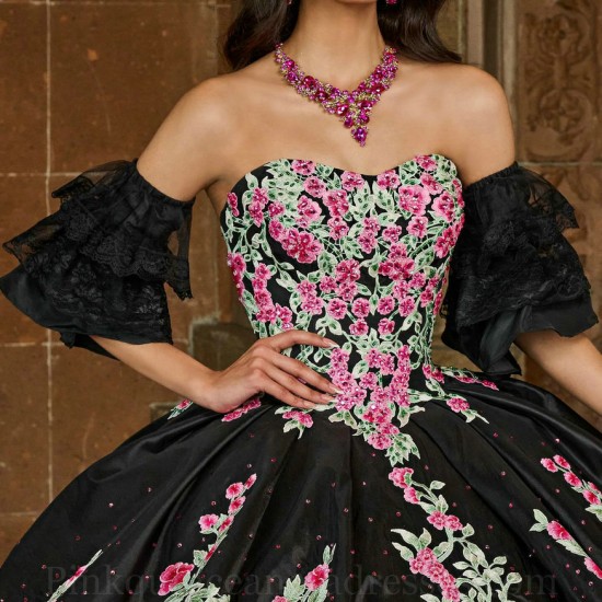 Sleeveless Instagram Gowns Black Quince Dress Ruffled Embroidered Wear Pageant Sweetheart Neck Vestidos De 15 Anos