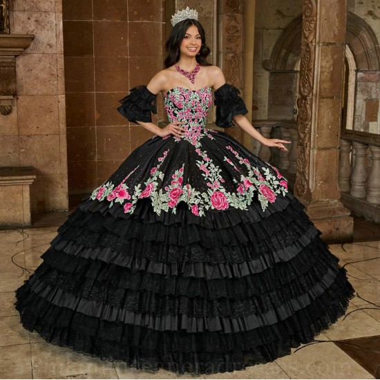 Sleeveless Instagram Gowns Black Quince Dress Ruffled Embroidered Wear Pageant Sweetheart Neck Vestidos De 15 Anos