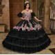 Sleeveless Instagram Gowns Black Quince Dress Ruffled Embroidered Wear Pageant Sweetheart Neck Vestidos De 15 Anos