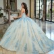 Detachable Blue On Champagne Quinceanera Dress Sweet 15 Gowns Lace Appliques Wear Pageant Sweetheart Neck 2024 Ball Gown Princess Dresses