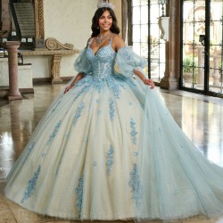 Detachable Blue On Champagne Quinceanera Dress Sweet 15 Gowns Lace Appliques Wear Pageant Sweetheart Neck 2024 Ball Gown Princess Dresses