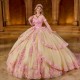 Sleeveless Champagne On Pink Quinceanera Dress Sweet 15 Gowns 3D Flowers Wear Pageant Sweetheart Neck 2024 Ball Gown Princess Dresses With Bow