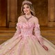 Sleeveless Champagne On Pink Quinceanera Dress Sweet 15 Gowns 3D Flowers Wear Pageant Sweetheart Neck 2024 Ball Gown Princess Dresses With Bow