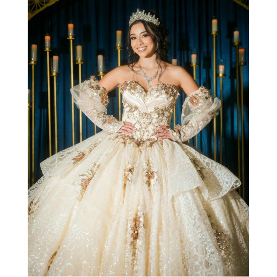 Detachable Champagne Quince Dress Instagram Gowns Lace Appliques Wear Pageant Sweetheart Neck Vestidos De 15 Anos