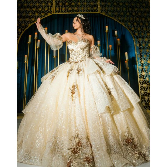 Detachable Champagne Quince Dress Instagram Gowns Lace Appliques Wear Pageant Sweetheart Neck Vestidos De 15 Anos