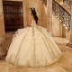 Sleeveless Champagne Quince Dress Birthday Party Gown Spaghetti Strap Sweetheart Neck Vestidos De 15 Anos Lace Appliques Instagram Gowns