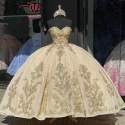 Sleeveless Champagne Quince Dress Vestidos De 15 Anos Lace Appliques Instagram Gowns Sweetheart Neck Birthday Party Gown