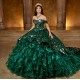 Ruffled Emerald Green Quince Dress Off Shoulder Instagram Gowns Wear Pageant Sweetheart Neck Vestidos De 15 Anos