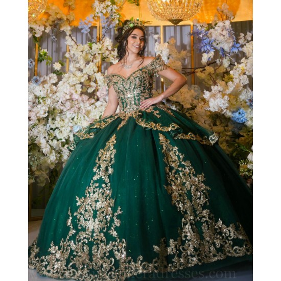 Sweetheart Neck Emerald Green Quince Dress Off Shoulder Instagram Gowns Sequin Lace Appliques Wear Pageant Vestidos De 15 Anos