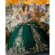 Sweetheart Neck Emerald Green Quince Dress Off Shoulder Instagram Gowns Sequin Lace Appliques Wear Pageant Vestidos De 15 Anos