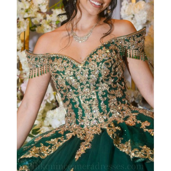 Sweetheart Neck Emerald Green Quince Dress Off Shoulder Instagram Gowns Sequin Lace Appliques Wear Pageant Vestidos De 15 Anos