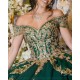 Sweetheart Neck Emerald Green Quince Dress Off Shoulder Instagram Gowns Sequin Lace Appliques Wear Pageant Vestidos De 15 Anos