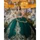 Sweetheart Neck Emerald Green Quince Dress Off Shoulder Instagram Gowns Sequin Lace Appliques Wear Pageant Vestidos De 15 Anos