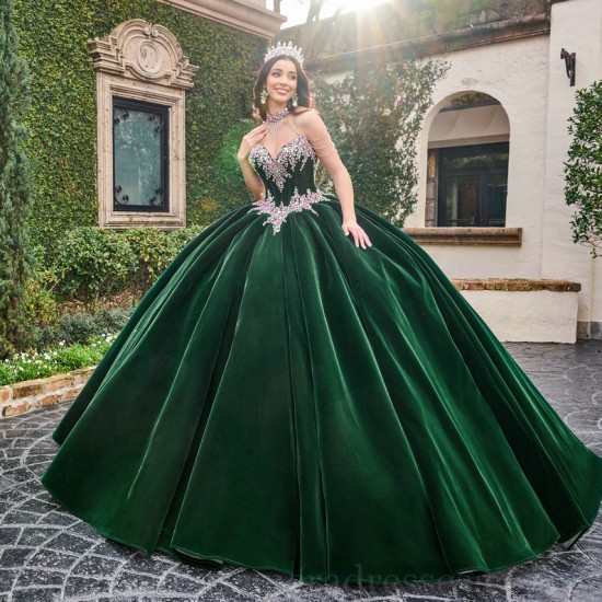 Sleeveless Emerald Green Quinceanera Dress Sweet 15 Gowns Crystal Wear Pageant V Neck 2024 Ball Gown Princess Dresses