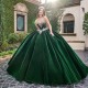 Sleeveless Emerald Green Quinceanera Dress Sweet 15 Gowns Crystal Wear Pageant V Neck 2024 Ball Gown Princess Dresses