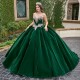 Sleeveless Emerald Green Quinceanera Dress Sweet 15 Gowns Crystal Wear Pageant V Neck 2024 Ball Gown Princess Dresses