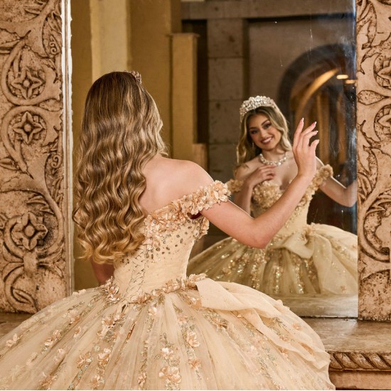 Gold Quinceanera Dress Off Shoulder Sweet 15 Gowns Wear Pageant Sweetheart Neck 2024 Ball Gown Princess Dresses With Bow