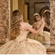 Gold Quinceanera Dress Off Shoulder Sweet 15 Gowns Wear Pageant Sweetheart Neck 2024 Ball Gown Princess Dresses With Bow