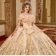 Gold Quinceanera Dress Off Shoulder Sweet 15 Gowns Wear Pageant Sweetheart Neck 2024 Ball Gown Princess Dresses With Bow