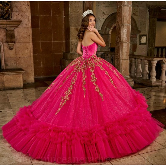 Ruffled Hot Pink Quince Dress Instagram Gowns Lace Appliques Wear Pageant Sweetheart Neck Vestidos De 15 Anos