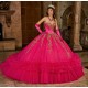 Ruffled Hot Pink Quince Dress Instagram Gowns Lace Appliques Wear Pageant Sweetheart Neck Vestidos De 15 Anos