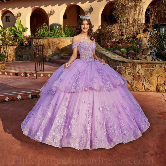 Sweetheart Neck Lilac Quince Dress Lace Appliques Wear Pageant Vestidos De 15 Anos Off Shoulder Instagram Gowns With 3D Flowers