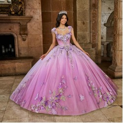 Instagram Gowns Lilac Quince Dress Off Shoulder Lace Appliques Wear Pageant Sweetheart Neck Vestidos De 15 Anos With 3D Flowers