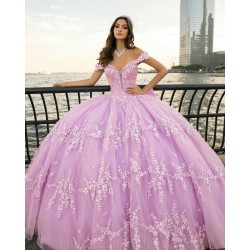 V Neck Lilac Quince Dress Off Shoulder Instagram Gowns Lace Appliques Wear Pageant Vestidos De 15 Anos With Bow