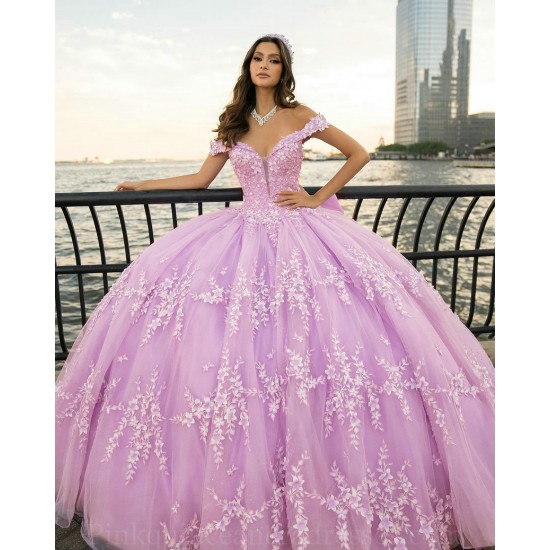 V Neck Lilac Quince Dress Off Shoulder Instagram Gowns Lace Appliques Wear Pageant Vestidos De 15 Anos With Bow