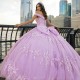 Instagram Gowns Lilac Quince Dress Sleeveless Lace Appliques Wear Pageant V Neck Vestidos De 15 Anos With Bow