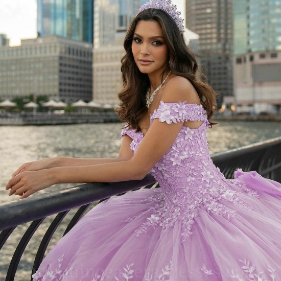 Instagram Gowns Lilac Quince Dress Sleeveless Lace Appliques Wear Pageant V Neck Vestidos De 15 Anos With Bow