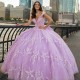 Instagram Gowns Lilac Quince Dress Sleeveless Lace Appliques Wear Pageant V Neck Vestidos De 15 Anos With Bow