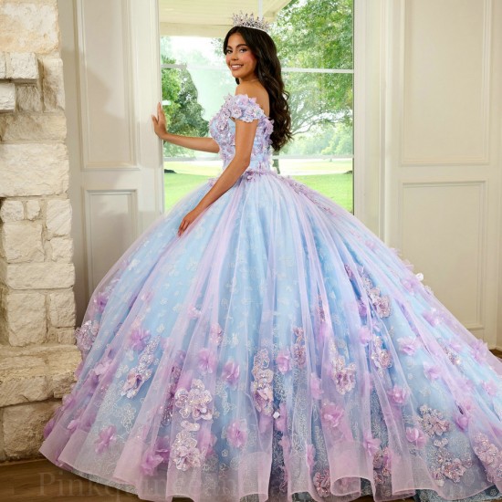 V Neck Lilac Quinceanera Dress Off Shoulder Sweet 15 Gowns 3D Flowers Wear Pageant 2024 Ball Gown Princess Dresses