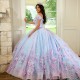 V Neck Lilac Quinceanera Dress Off Shoulder Sweet 15 Gowns 3D Flowers Wear Pageant 2024 Ball Gown Princess Dresses