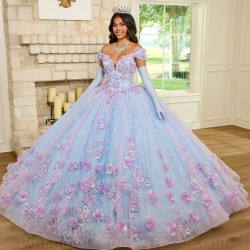 V Neck Lilac Quinceanera Dress Off Shoulder Sweet 15 Gowns 3D Flowers Wear Pageant 2024 Ball Gown Princess Dresses