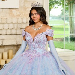 V Neck Lilac Quinceanera Dress Off Shoulder Sweet 15 Gowns 3D Flowers Wear Pageant 2024 Ball Gown Princess Dresses