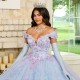 V Neck Lilac Quinceanera Dress Off Shoulder Sweet 15 Gowns 3D Flowers Wear Pageant 2024 Ball Gown Princess Dresses