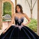 Navy Blue Quince Dress Sleeveless Instagram Gowns Crystal Wear Pageant Sweetheart Neck Vestidos De 15 Anos