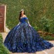 Sweetheart Neck Navy Blue Quinceanera Dress Off Shoulder Sweet 15 Gowns Lace Appliques Wear Pageant 2024 Ball Gown Princess Dresses