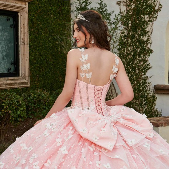 Pink Quince Dress Detachable Instagram Gowns Lace Appliques Wear Pageant V Neck Vestidos De 15 Anos With Bow