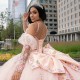 Detachable Pink Quinceanera Dress Sweet 15 Gowns Lace Appliques Wear Pageant V Neck 2024 Ball Gown Princess Dresses With Bow