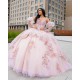 Detachable Pink Quinceanera Dress Sweet 15 Gowns Lace Appliques Wear Pageant V Neck 2024 Ball Gown Princess Dresses With Bow