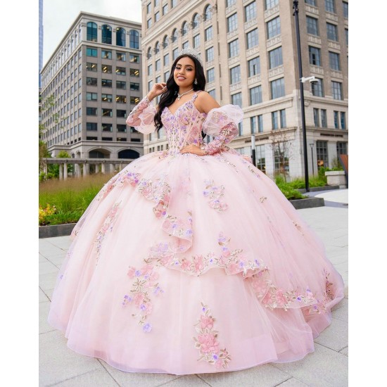 Detachable Pink Quinceanera Dress Sweet 15 Gowns Lace Appliques Wear Pageant V Neck 2024 Ball Gown Princess Dresses With Bow