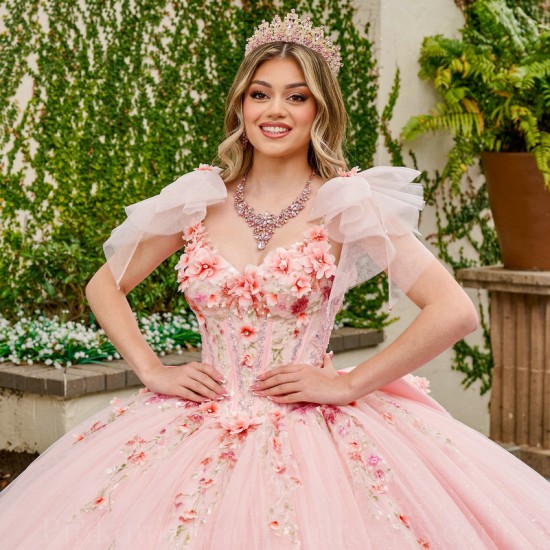 Off Shoulder Pink Quinceanera Dress Sweet 15 Gowns 3D Flowers Wear Pageant Sweetheart Neck 2024 Ball Gown Princess Dresses With Bow