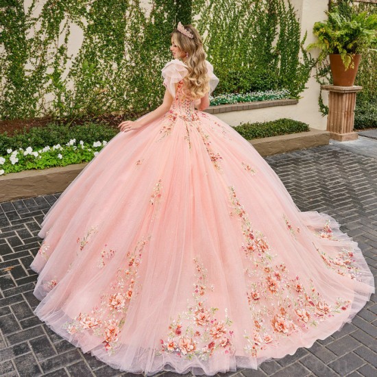 Off Shoulder Pink Quinceanera Dress Sweet 15 Gowns 3D Flowers Wear Pageant Sweetheart Neck 2024 Ball Gown Princess Dresses With Bow