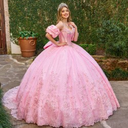 2024 Ball Gown Princess Dresses Pink Quinceanera Dress Sleeveless Sweet 15 Gowns Lace Appliques Sweetheart Neck Wear Pageant With Bow