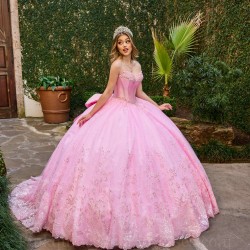 2024 Ball Gown Princess Dresses Pink Quinceanera Dress Sleeveless Sweet 15 Gowns Lace Appliques Sweetheart Neck Wear Pageant With Bow