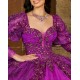 Long Sleeve Purple Quince Dress Instagram Gowns Lace Appliques Wear Pageant V Neck Vestidos De 15 Anos With Bow